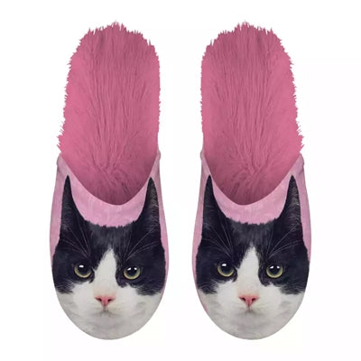 pantoffel zwart witte kat roze