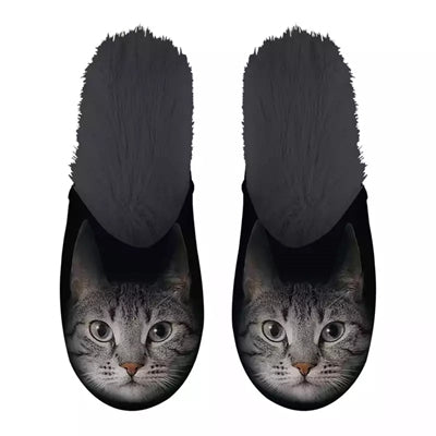 Chausson gris chat noir