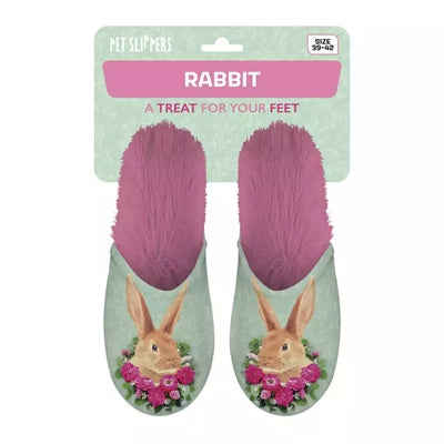 Babouche lapin vert rose