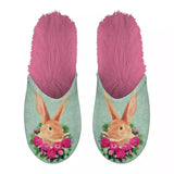 Babouche lapin vert rose