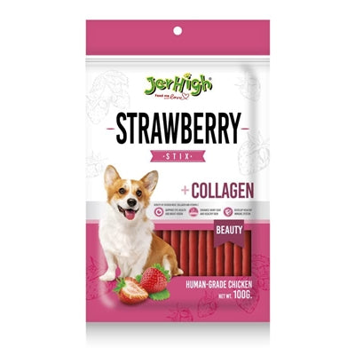 Jerhigh jerhigh strawberry sticks met kip en collageen