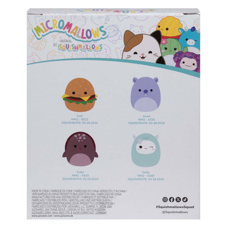 Squishmallows micromauves en peluche câline - Carl, Yollie, Javari, Tudor, paquet de 4