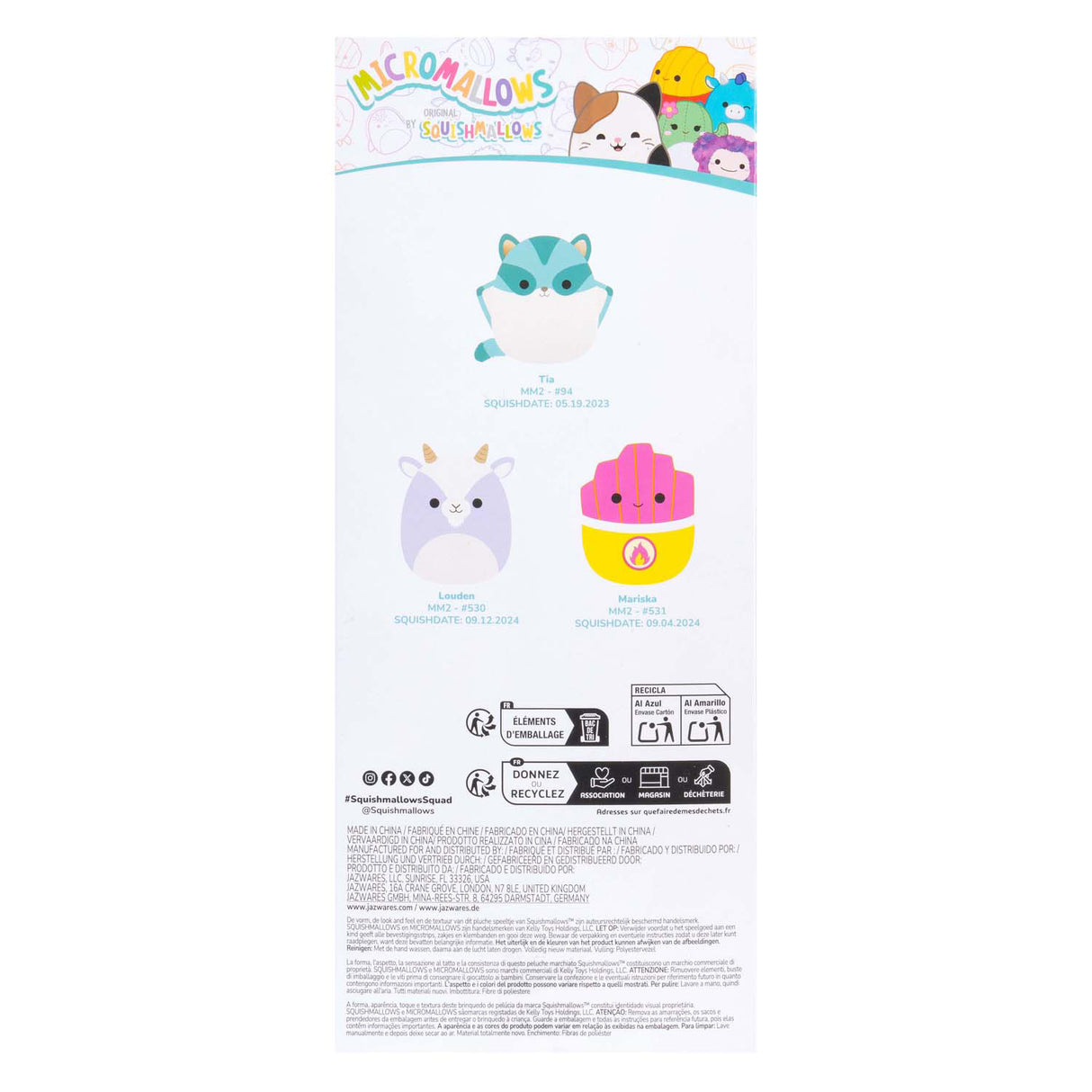 Peluche peluche Jazwares squishmallows - micromallows tia, mariska, Louden - 3 pcs.