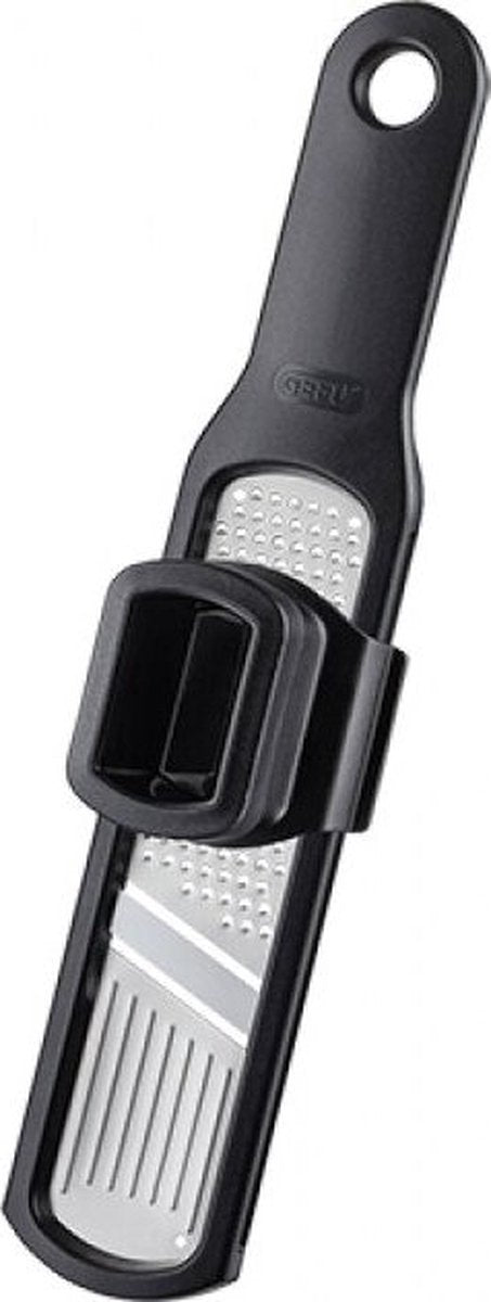 Râpe et trancheuse à ail Gefu Rafino 23 cm – 2 en 1 – acier inoxydable – avec support à déchets