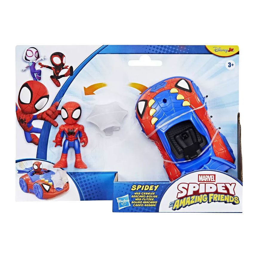 Marvel Spidey avec une voiture jouet à chenilles Spider Web