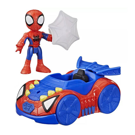 Marvel Spidey avec une voiture jouet à chenilles Spider Web