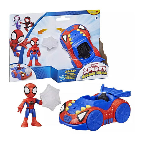 Marvel Spidey avec une voiture jouet à chenilles Spider Web