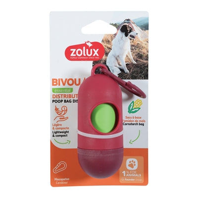 Support sac à crottes Zolux bvk + 15 sacs à crottes rouge