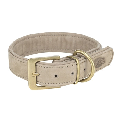 Trixie collier pour chien pur cuir gris clair