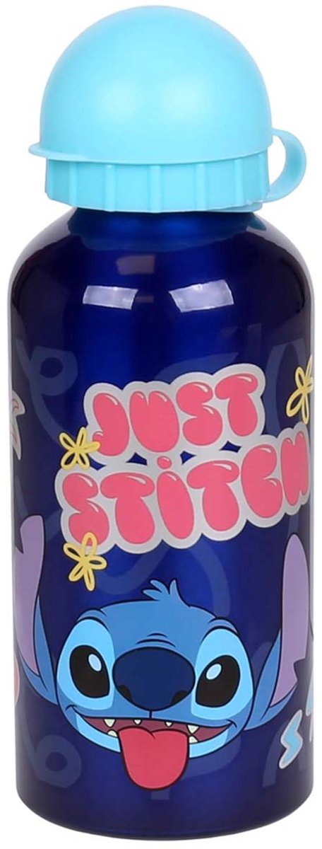 Stor Gourde en aluminium Disney's Stitch - 400 ml - légère - bouchon à vis étanche - gourde pour enfants - bleu foncé bleu clair