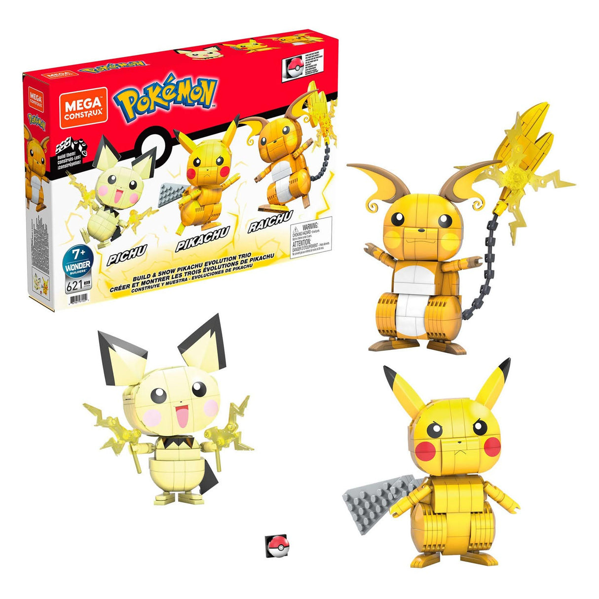 Pokémon Mega Construux Pokemon Construction Set Build and Show Pikachu Evolution Trio