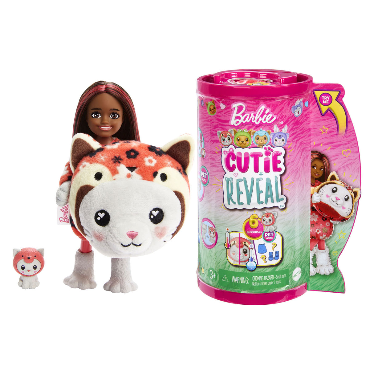 Mattel Cutie Reveal Chelsea Kitten as a red building