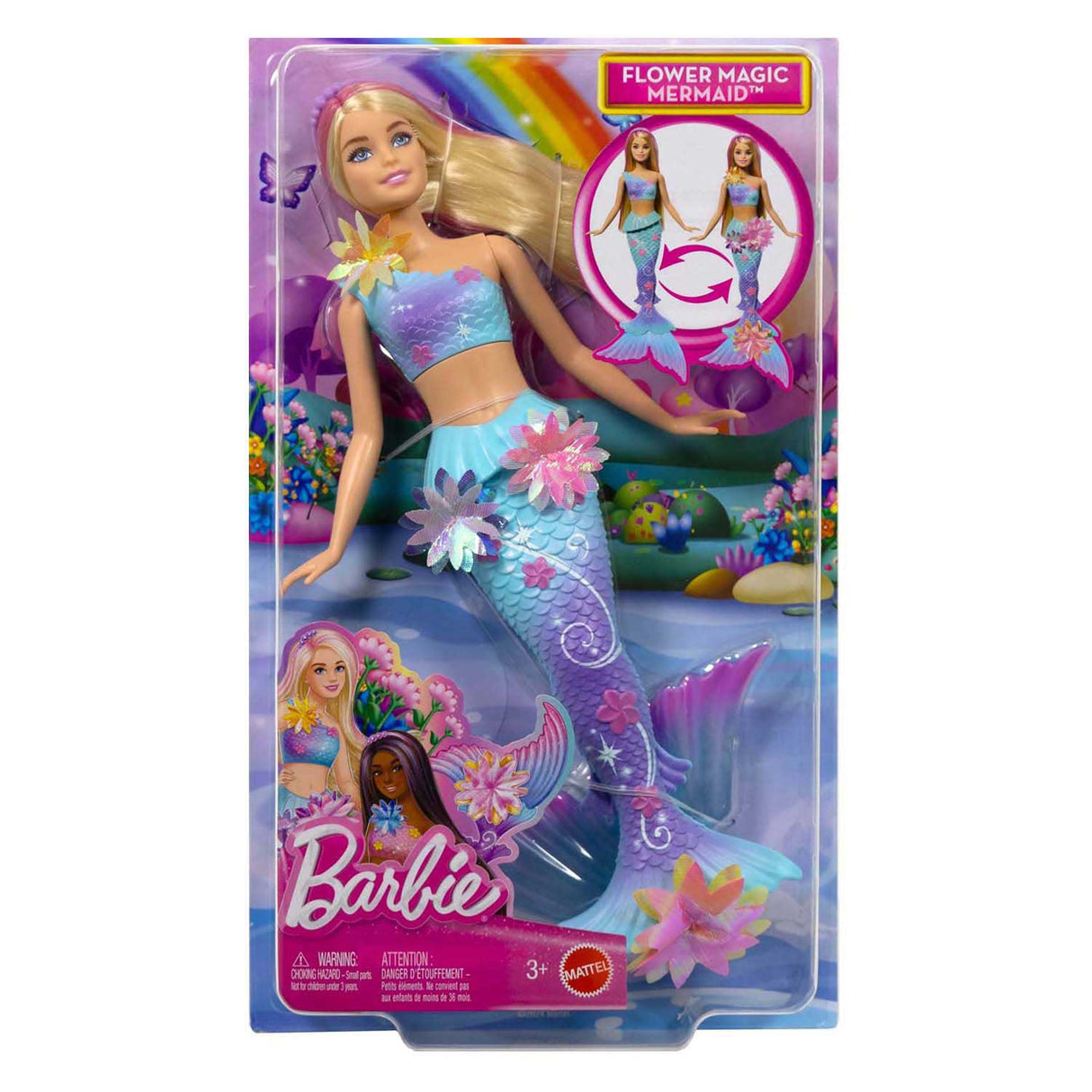 Barbie sirène avec fleurs magiques bleues