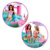 Barbie dream pool - ensemble de jeu avec toboggan et bain à remous et plus de 20 accessoires
