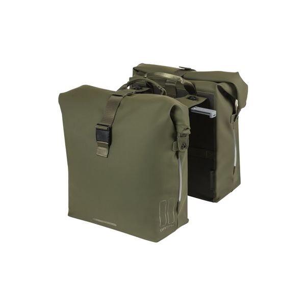 Basil Soho Double Bicycle Bag Nordlicht Mik - Sac à vélo vert imperméable avec éclairage LED, 41L