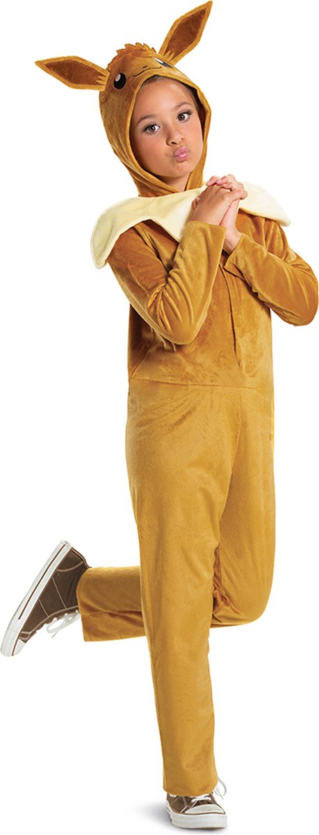 Déguisement Pokémon, combinaison classique Évoli avec capuche, taille L (10-12 ans)