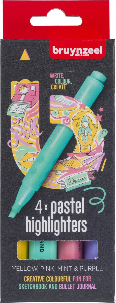 Bruynzeel surligneur set pastel 4 couleurs