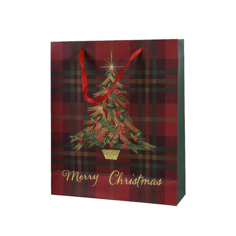 Decoris sac cadeau sapin de Noël rouge 8x18x24cm