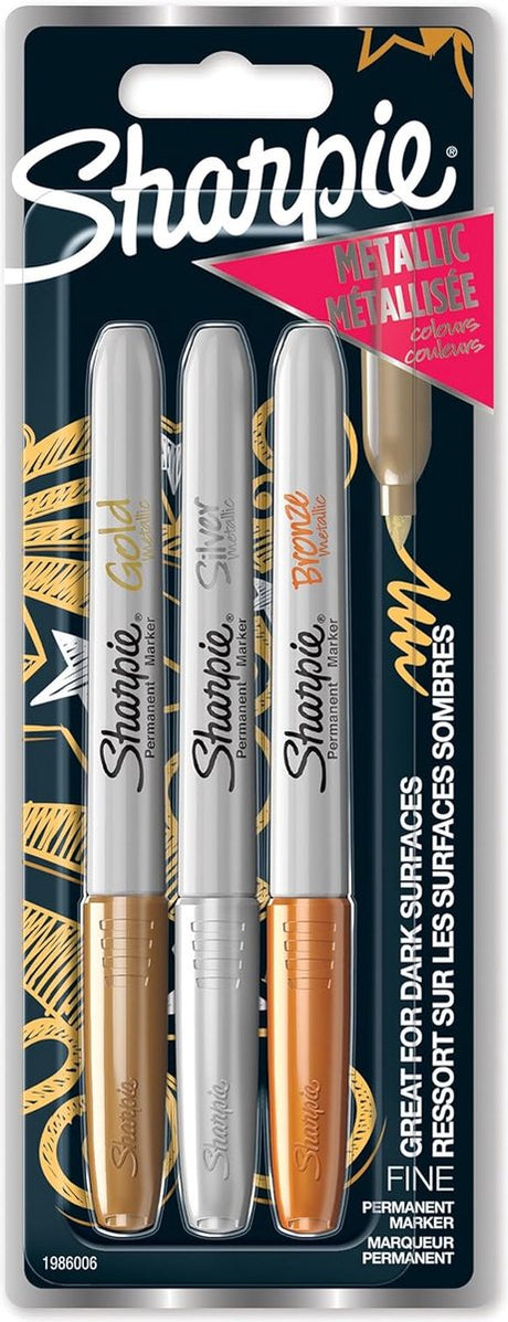 Marqueurs permanents métalliques Sharpie | point fin | encre d'or, d'argent et de bronze | 3 pièces