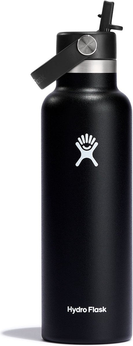 Gourde Hydro Flask à bouche standard avec bouchon en paille flexible (621 ml) - noir