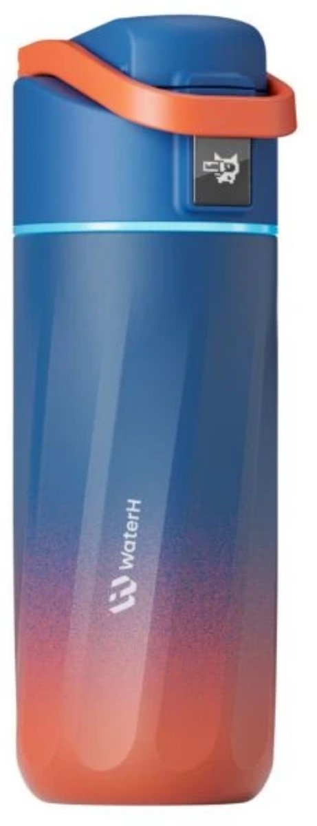 Waterh boost kids - gourde en acier pour enfants avec rappel de boire de l'eau - gourde pour enfants - gourde en acier isolante à double paroi - large ouverture étanche - 475 ml - orange et bleu foncé