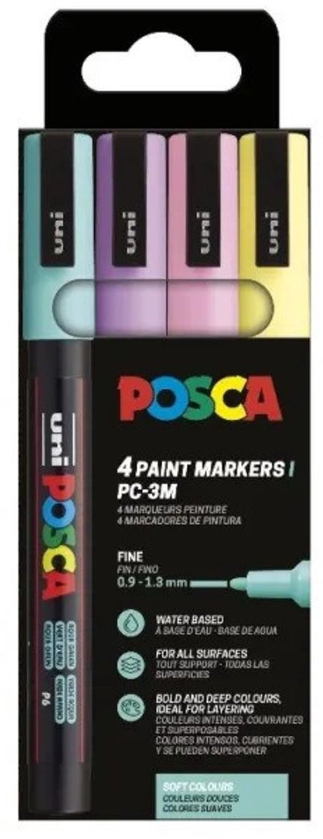 Posca uni marqueur peinture pc-3m | 1 | 5 mm | trousse de 4 pièces aux couleurs douces assorties