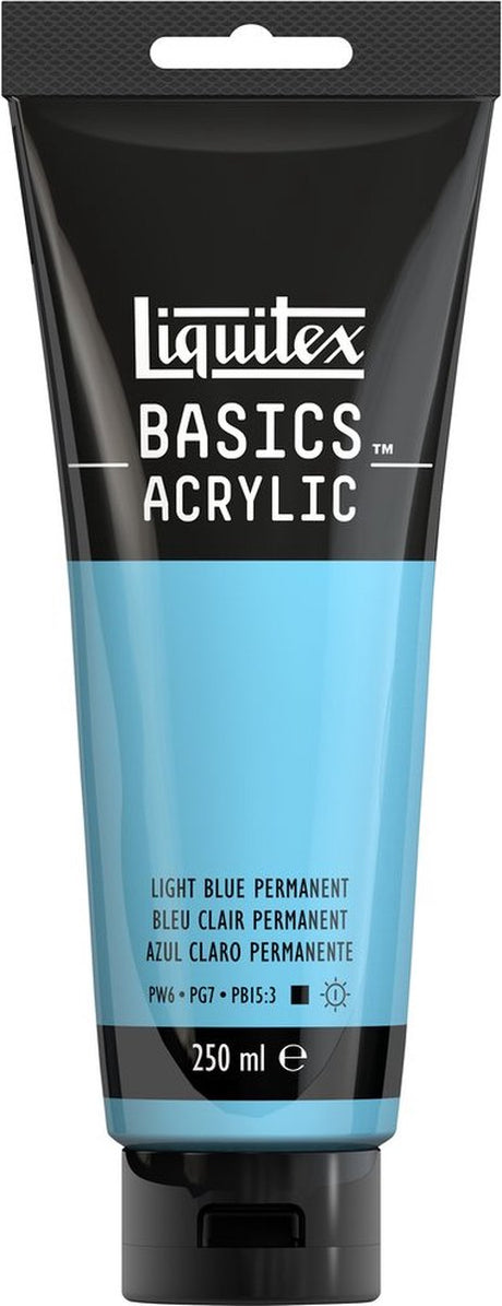 Liquitex 88700247 Basics Peinture acrylique permanente bleu clair permanente – ​​250 ml | peinture acrylique pour artistes | viscosité moyenne | nuance de bleu vif pour peindre une toile
