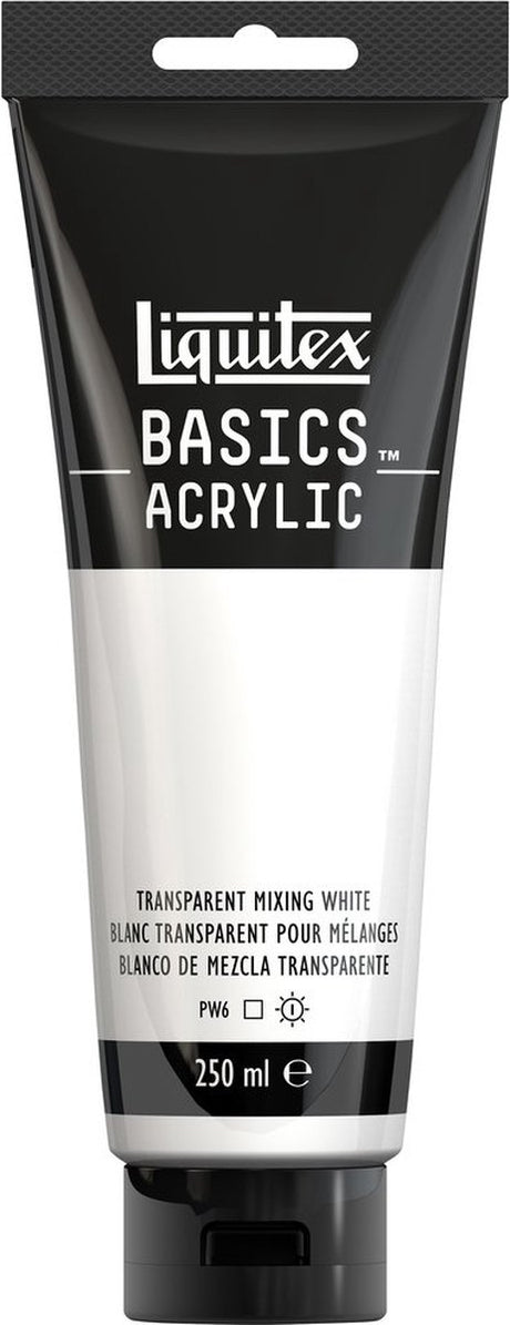 Liquitex 88700243 Basics Peinture acrylique transparente mélange blanc – 250 ml | peinture acrylique pour artistes | viscosité moyenne | pour les émaux de mélange de couleurs