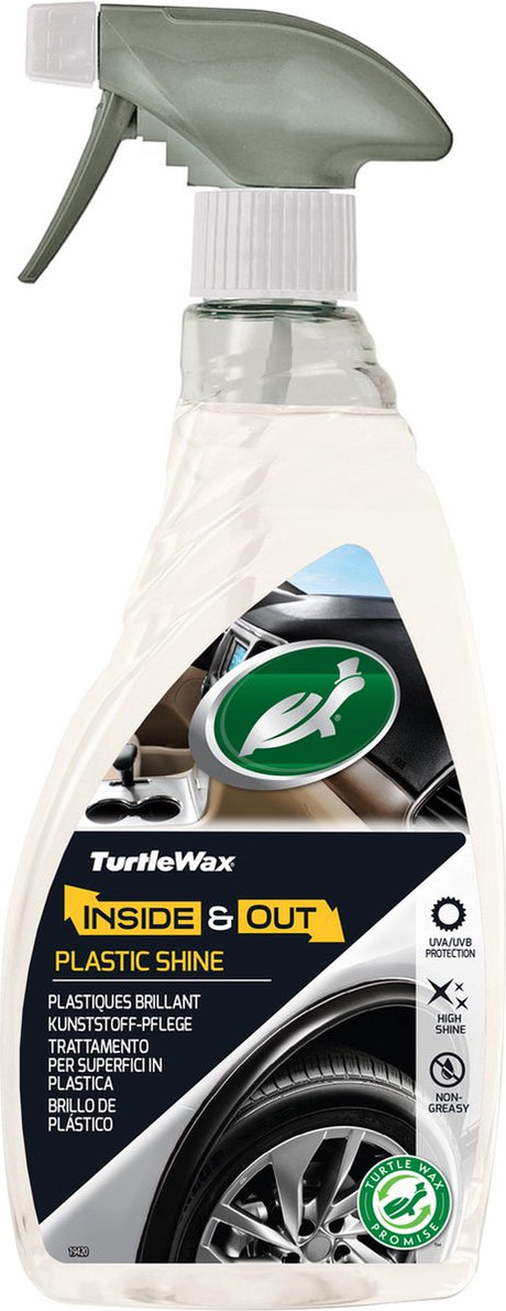 Turtle Wax Inside Out Plastic Shine - pour tous les plastiques intérieurs et extérieurs - nettoie, fait briller et protège - prévient la décoloration et les fissures - formule à séchage rapide - 500 ml