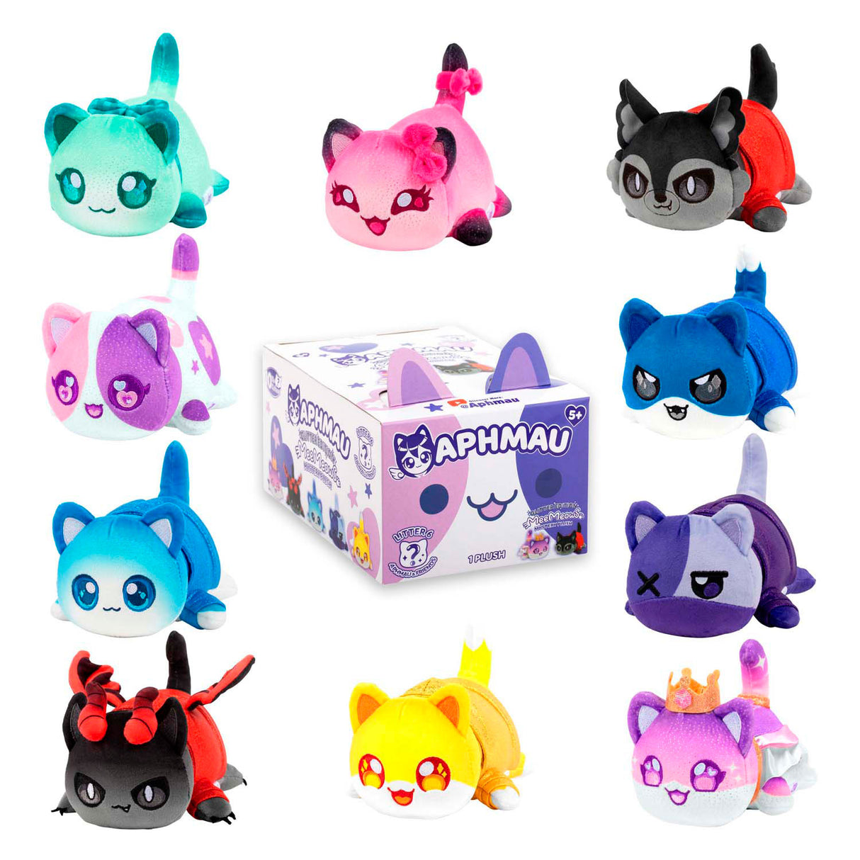 Boti aphmau amis 6 surprise meemeows peluche peluche, 15 cm