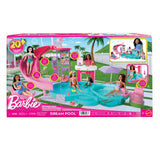Barbie dream pool - ensemble de jeu avec toboggan et bain à remous et plus de 20 accessoires