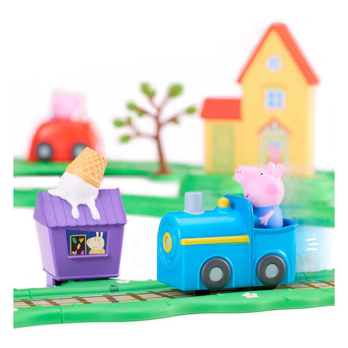 Gear2play Peppa Pig Whiz Around - Ensemble de jeu Peppa's Ring Road à travers la ville - Piste modulaire pour les véhicules Wizz Around - Interactif avec musique et son