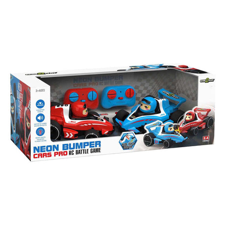 Gear2play RC Neon Bumper Cars Pro Duo Set – Voitures de combat RC Formule 1 – Participez à un duel crash !