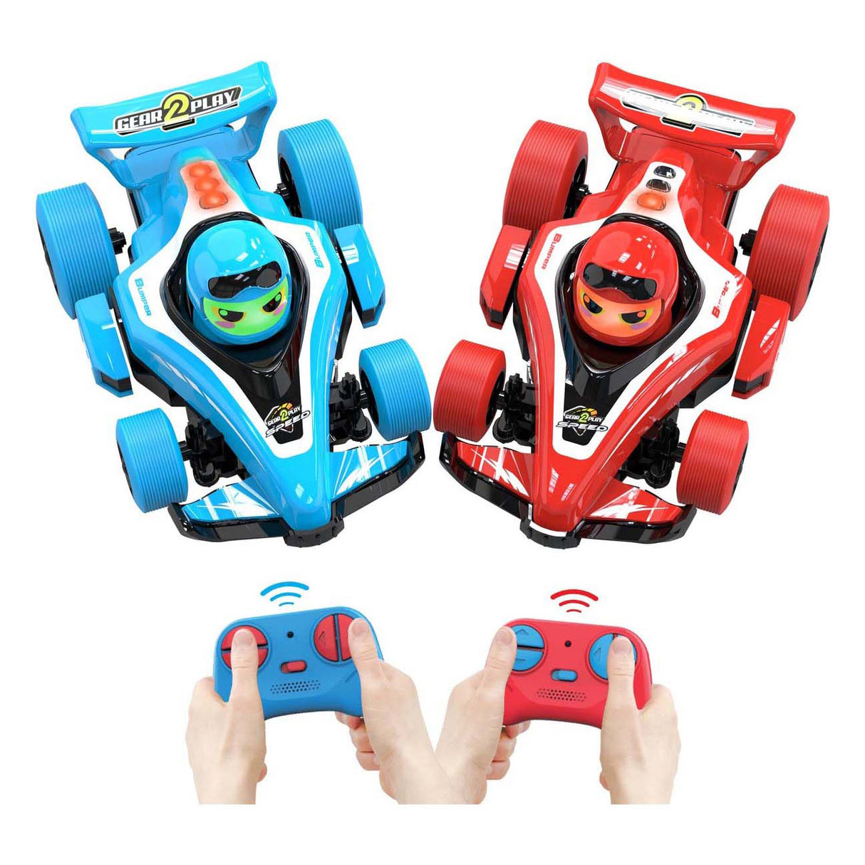 Gear2play RC Neon Bumper Cars Pro Duo Set – Voitures de combat RC Formule 1 – Participez à un duel crash !