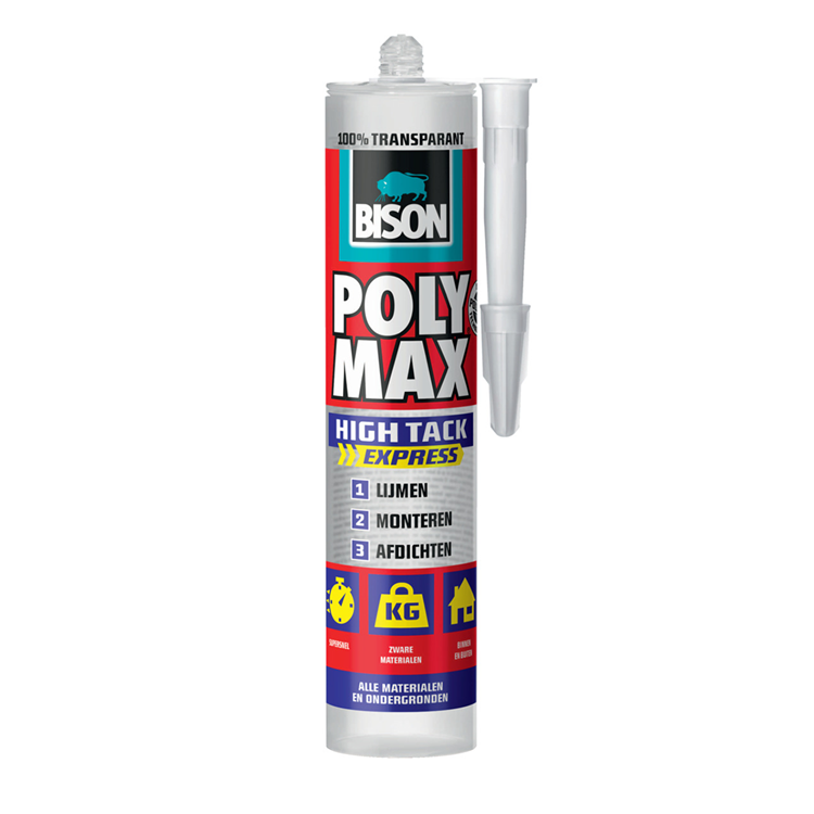 Bison poly max high tack express tube transparent 300 grammes, adhésif de montage, collage, montage et scellement, technologie SMP unique, sans solvant, intérieur et extérieur, presque toutes les surfaces
