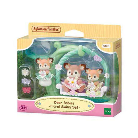 Sylvanian family 5801 bébé cerf - balançoire fleurie - 3 figurines de jeu douces et veloutées