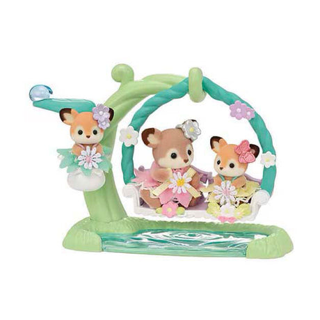 Sylvanian family 5801 bébé cerf - balançoire fleurie - 3 figurines de jeu douces et veloutées