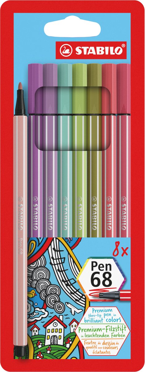 Stylo Stabilo 68 - feutre premium - nouvelles couleurs - étui de 8 couleurs