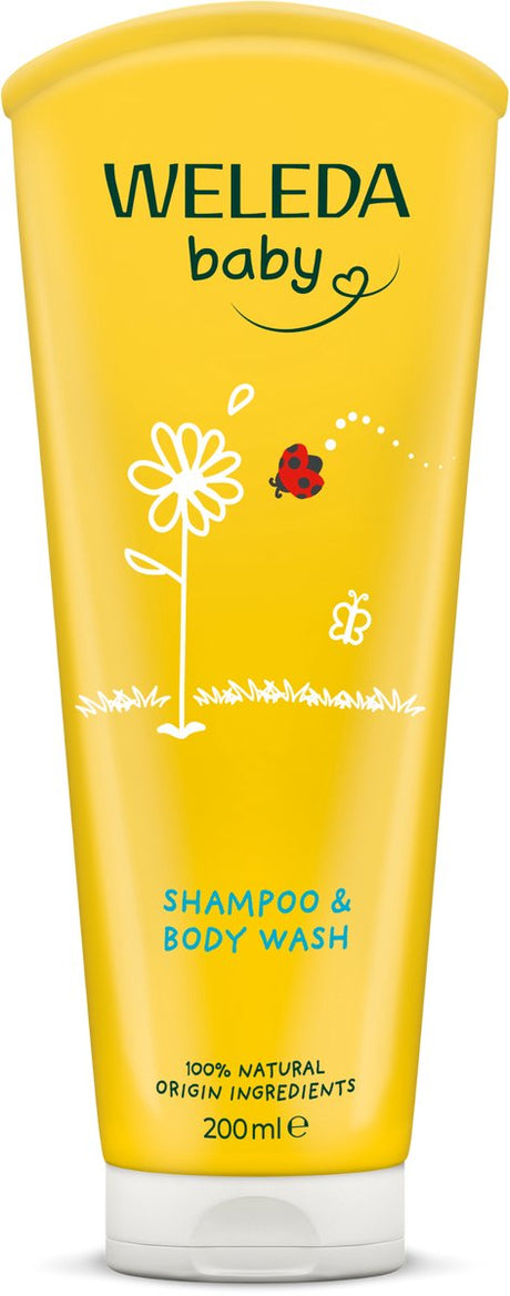 Weleda shampooing crème de douche pour bébé - calendula - nettoyage doux prévient la déshydratation - ingrédients 100% naturels - 200 ml
