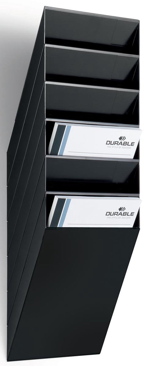 Porte-brochures flexibox durable. montage mural. 6 compartiments. a4. noir