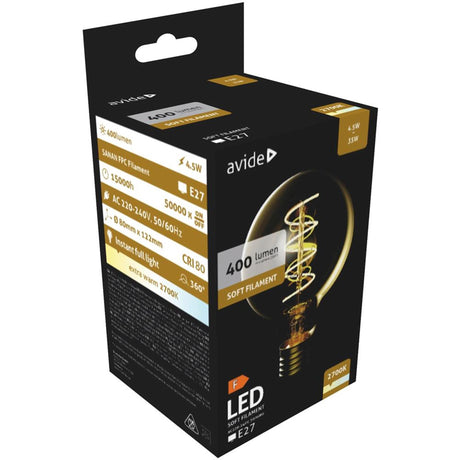 Lampe LED Avide à filament souple 4,5w, culot E27, 2700 kelvin, 400 lumens