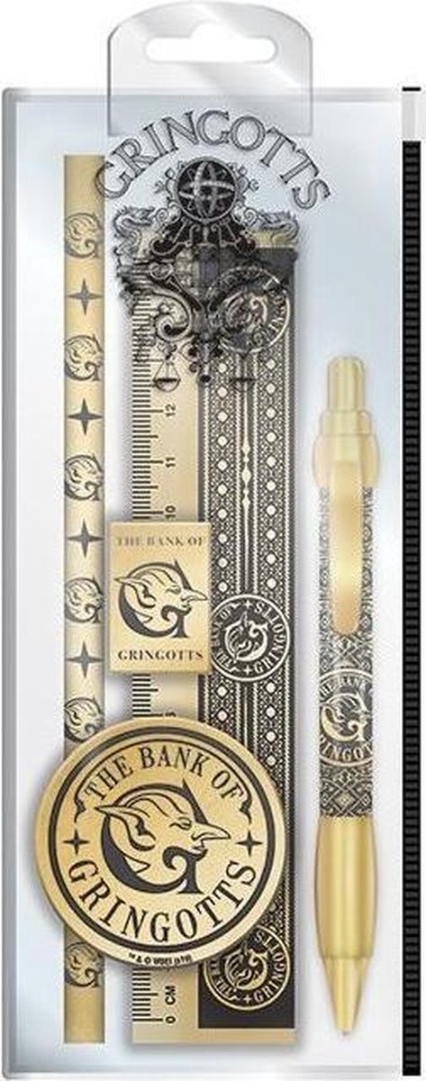 Harry Potter Pyramid International Set de papeterie doré 5 pièces - Papeterie pour enfants - Stylos - Set de papeterie - Set de stylos - Set de papeterie de luxe