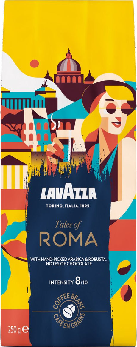 Lavazza contes de grains de café roma - 6 x 250 grammes - mélange de café de grains Robusta et Arabica - intensité 8 10