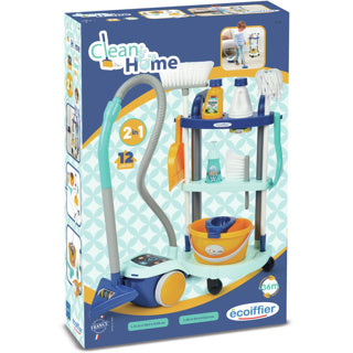 Chariot de ménage ecoiffier clean home avec aspirateur