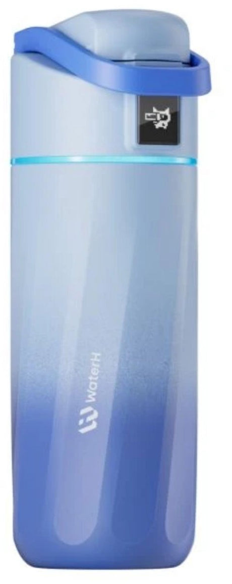 Waterh boost kids - gourde en acier pour enfants avec rappel de boire de l'eau - gourde pour enfants - gourde en acier isolante à double paroi - ouverture large étanche - 475 ml - bleu morpho