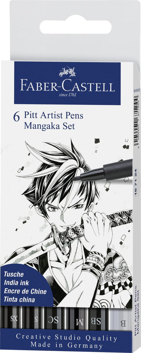 Faber Castell FC-167124 Stylo à dessin Faber-Castell Pitt Artist Pen Mangaka Trousse 6 pièces Noir
