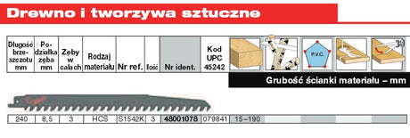 Accessoires Milwaukee lame de scie alternative | 240 8,5 | 3 pièces - 48001078