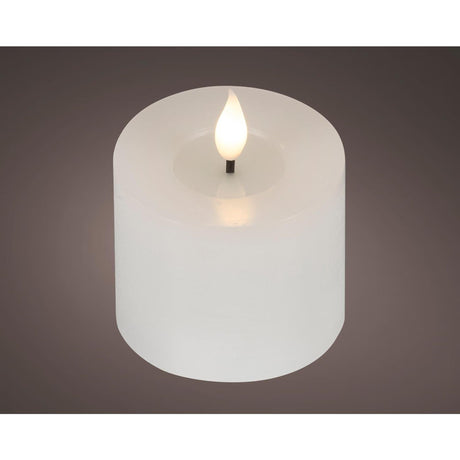 Lumineo realistische led kaars met wax pit en vlam effect ã˜7.5x9,5cm wit met 6uur timer werkt op batterij