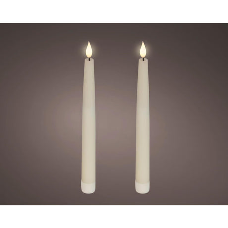 Lumineo realistische led dineraars met vlam effect ø2,2x24,5cm crã©me met 6uur timer werkt op batterij-2 stuks