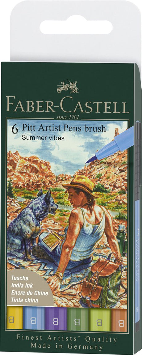 Faber-Castell marqueur de dessin Pitt Artist Pen Trousse à crayons 6 pièces, largeur de trait B - été - FC-167178